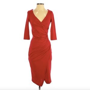 ASOS | Faux Wrap V Neck Red Dress Sz 4